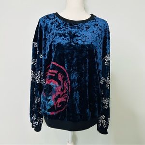 Disney Princess Mulan Navy Blue Velvet Sweater Size XL